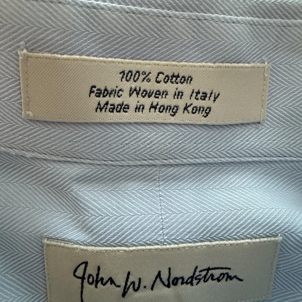 John W. Nordstrom Shirt Mens 16.5 37 Light Blue Herringbone Dress Long Sleeve - Picture 5 of 7
